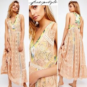 FREE PEOPLE Shine On Crochet Sparkle Lace Bohemian Midi-Maxi Dress $228/LIKE NEW